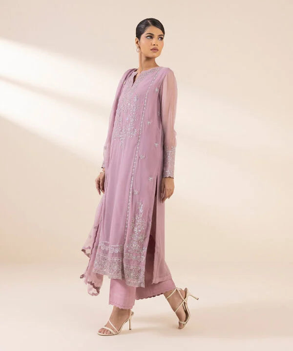 3 Piece - Embroidered Chiffon Suit