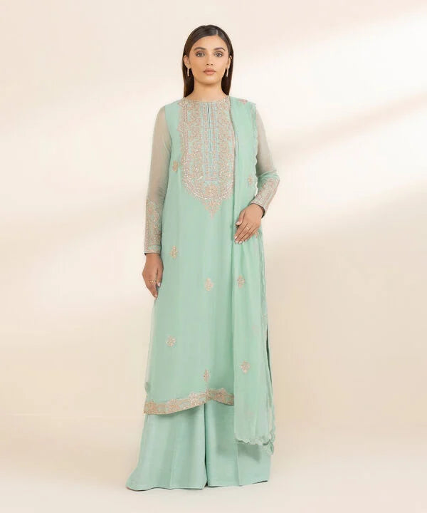 3 Piece - Embroidered Chiffon Suit