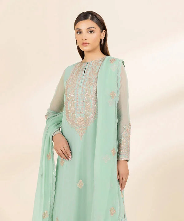 3 Piece - Embroidered Chiffon Suit