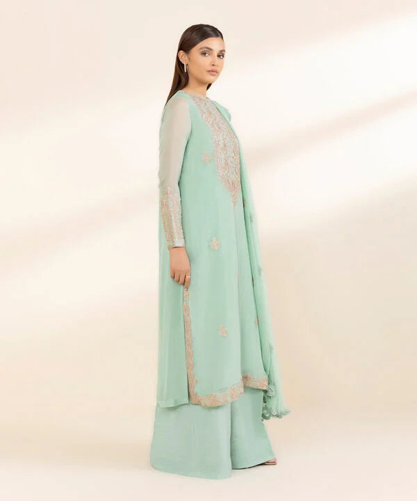 3 Piece - Embroidered Chiffon Suit