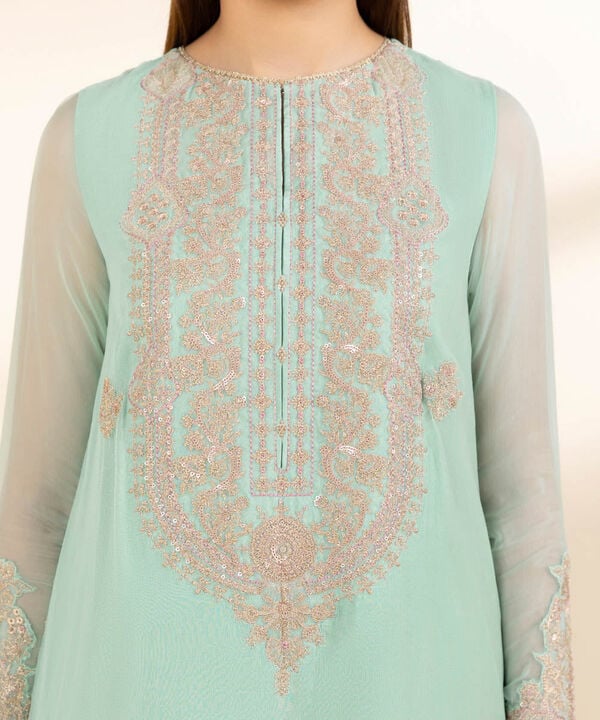 3 Piece - Embroidered Chiffon Suit