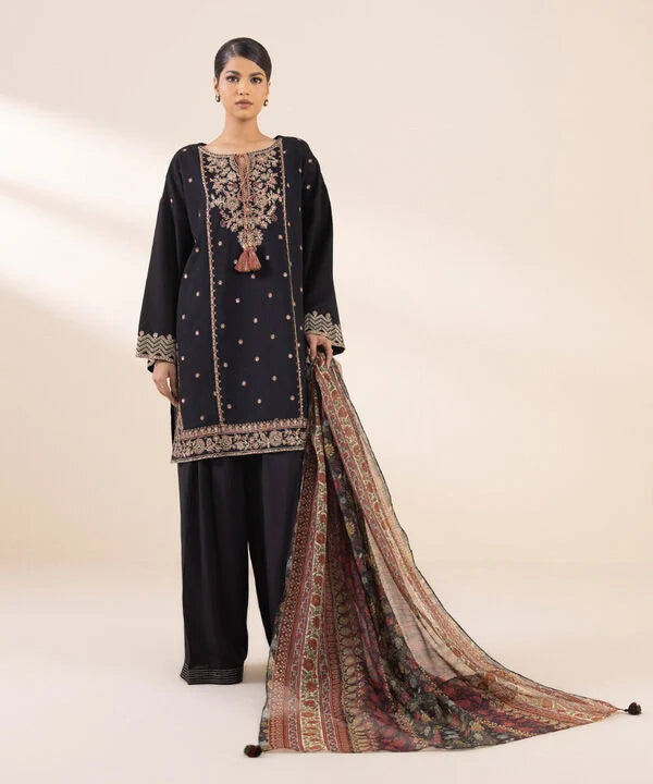 3 Piece - Embroidered Raw Silk Suit