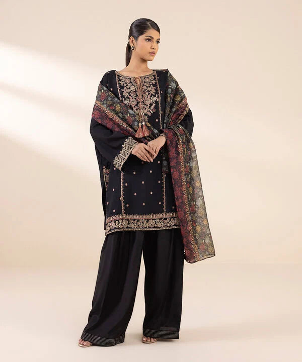 3 Piece - Embroidered Raw Silk Suit