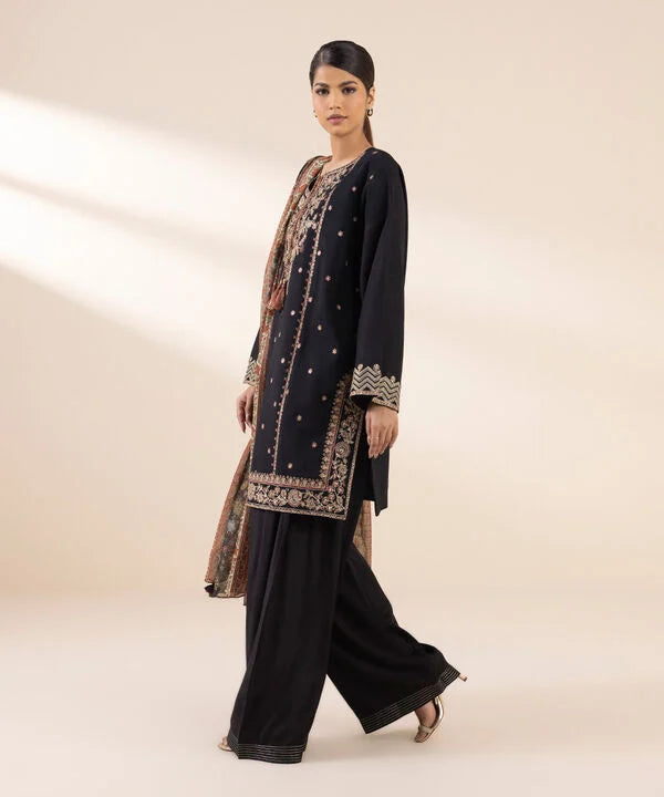 3 Piece - Embroidered Raw Silk Suit