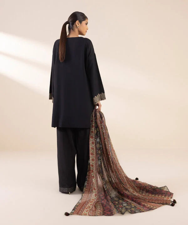 3 Piece - Embroidered Raw Silk Suit