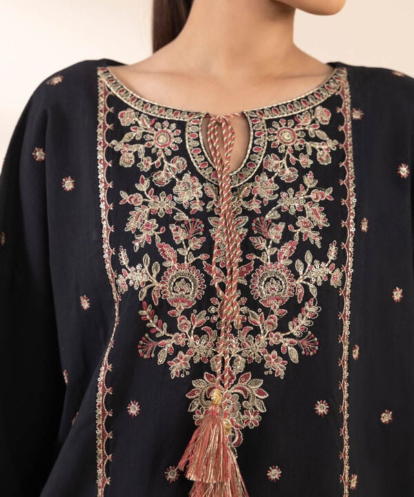 3 Piece - Embroidered Raw Silk Suit