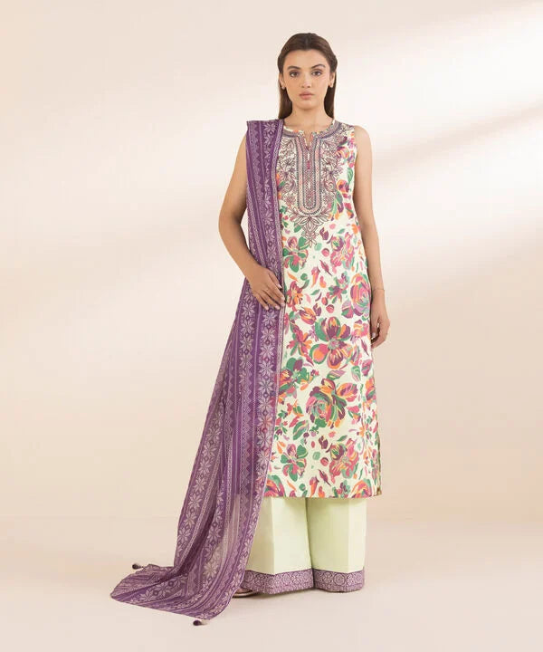 3 Piece - Embroidered Cotton Suit