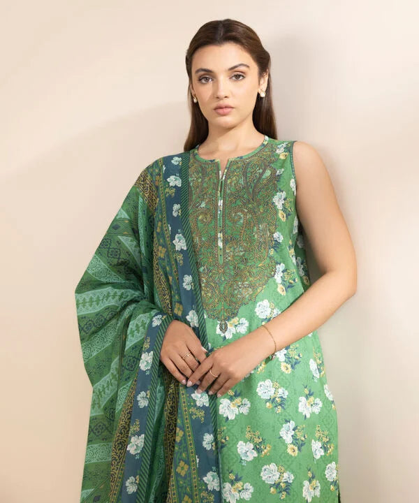 3 Piece - Embroidered Cotton Suit