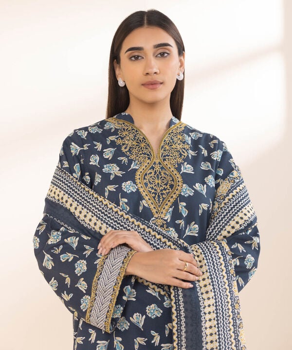 3 Piece - Embroidered Cotton Suit