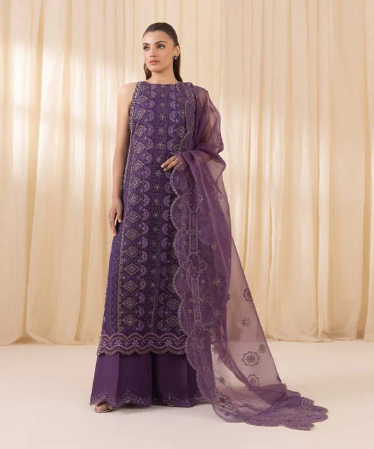 3 Piece - Embroidered Chiffon Suit