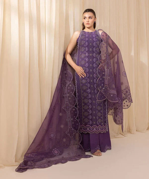 3 Piece - Embroidered Chiffon Suit