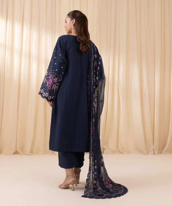 3 Piece - Embroidered Cotton Jacquard Suit