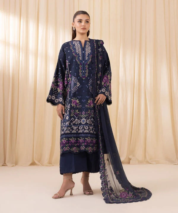 3 Piece - Embroidered Cotton Jacquard Suit