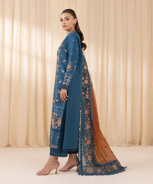 3 Piece - Embroidered Cotton Jacquard Suit