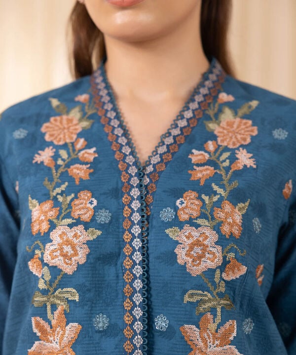 3 Piece - Embroidered Cotton Jacquard Suit