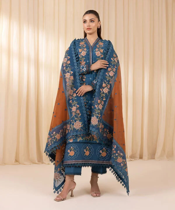 3 Piece - Embroidered Cotton Jacquard Suit