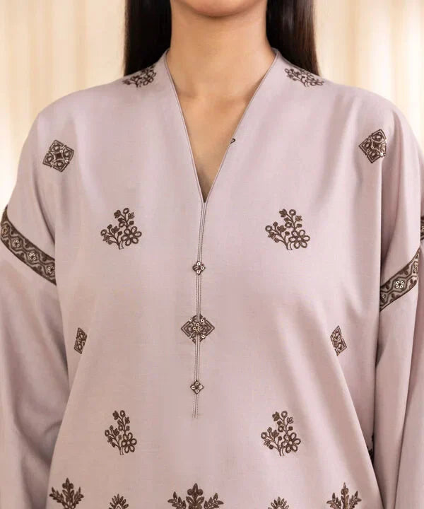 3 Piece - Embroidered Cotton Satin Suit