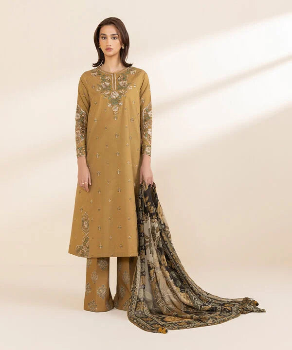 3 Piece - Embroidered Cotton Suit