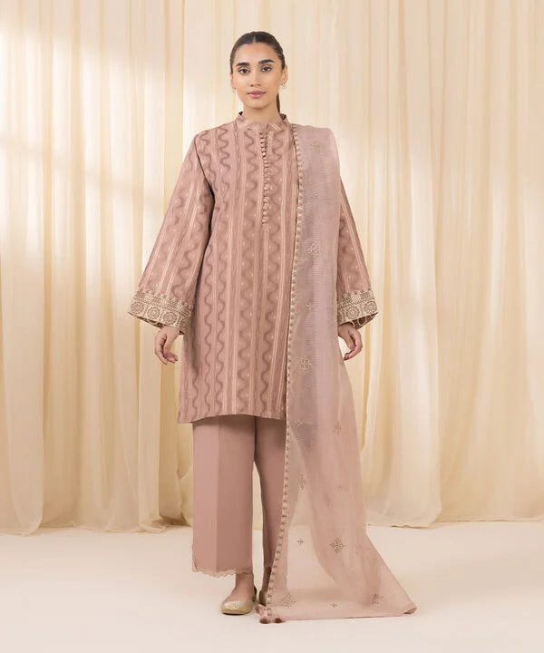 3 Piece - Embroidered Jacquard Suit