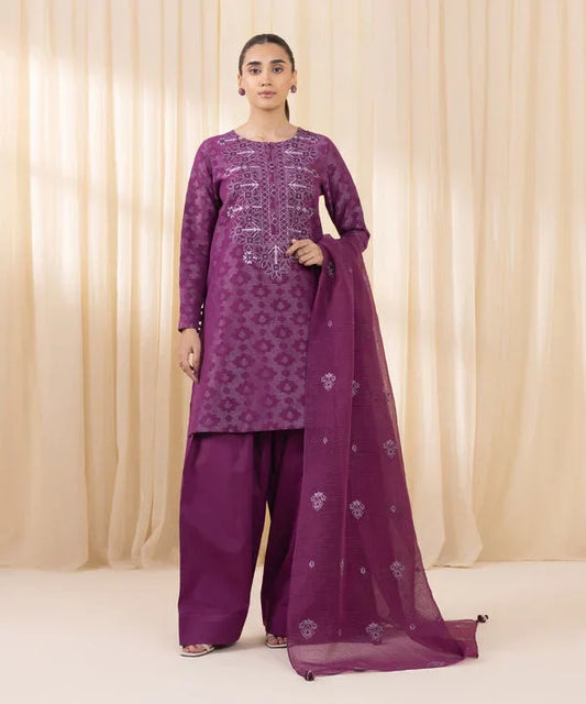 3 Piece - Embroidered Jacquard Suit