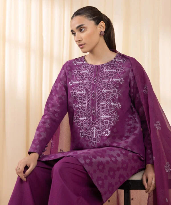 3 Piece - Embroidered Jacquard Suit