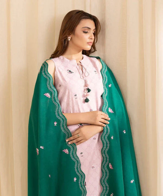 3 Piece - Embroidered Cotton Jacquard Suit