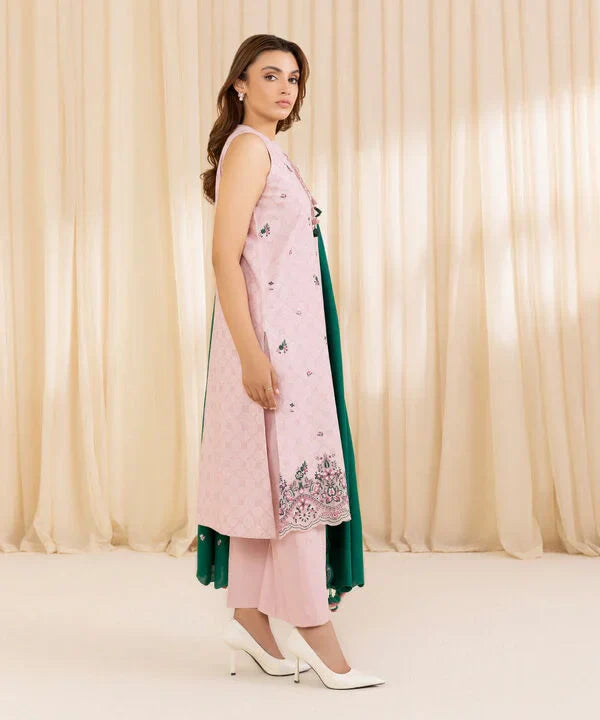 3 Piece - Embroidered Cotton Jacquard Suit