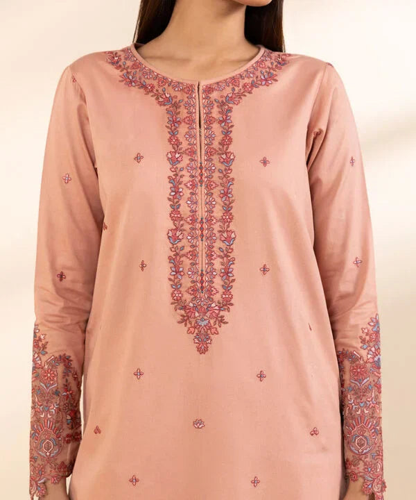 3 Piece - Embroidered Cotton Satin Suit