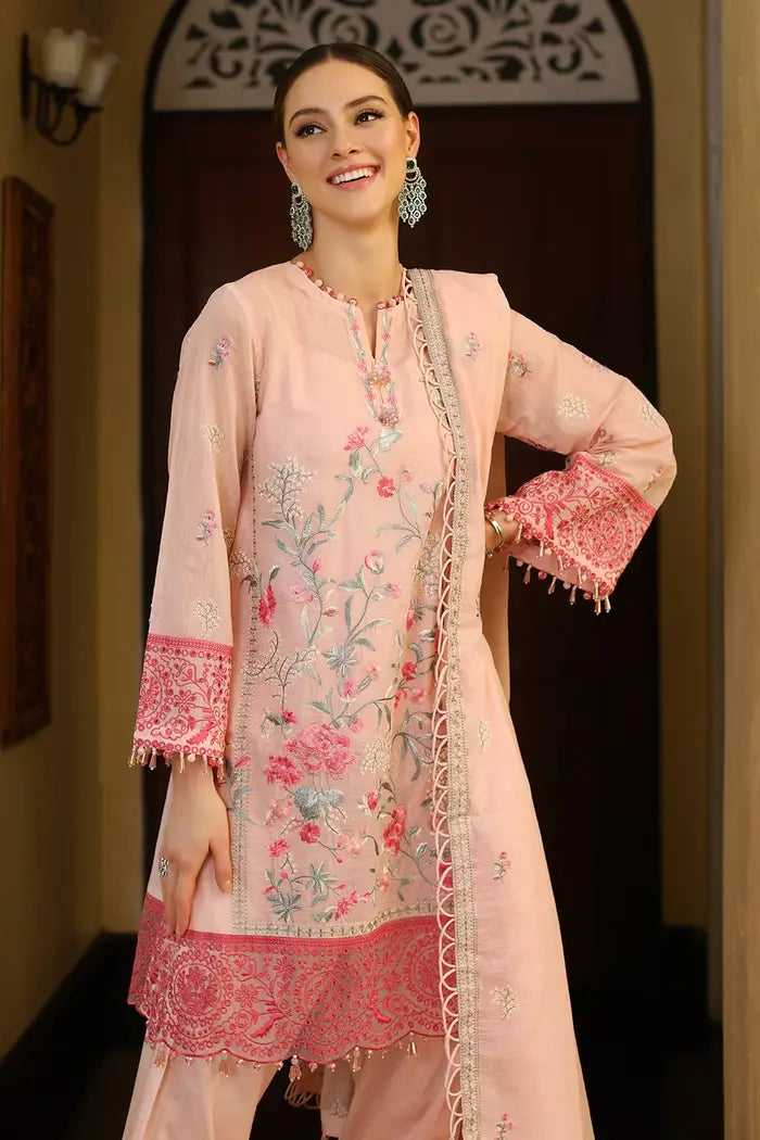 3 Piece Embroidered Paper Cotton Unstitched Suit with Embroidered Paper Cotton Dupatta and Inner LE-42015