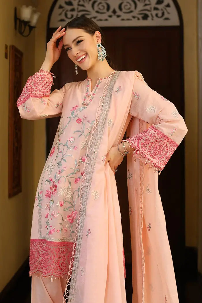 3 Piece Embroidered Paper Cotton Unstitched Suit with Embroidered Paper Cotton Dupatta and Inner LE-42015