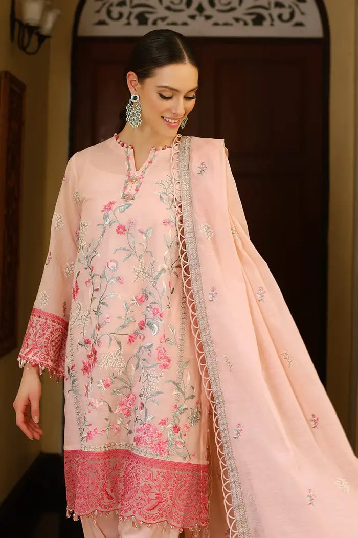 3 Piece Embroidered Paper Cotton Unstitched Suit with Embroidered Paper Cotton Dupatta and Inner LE-42015