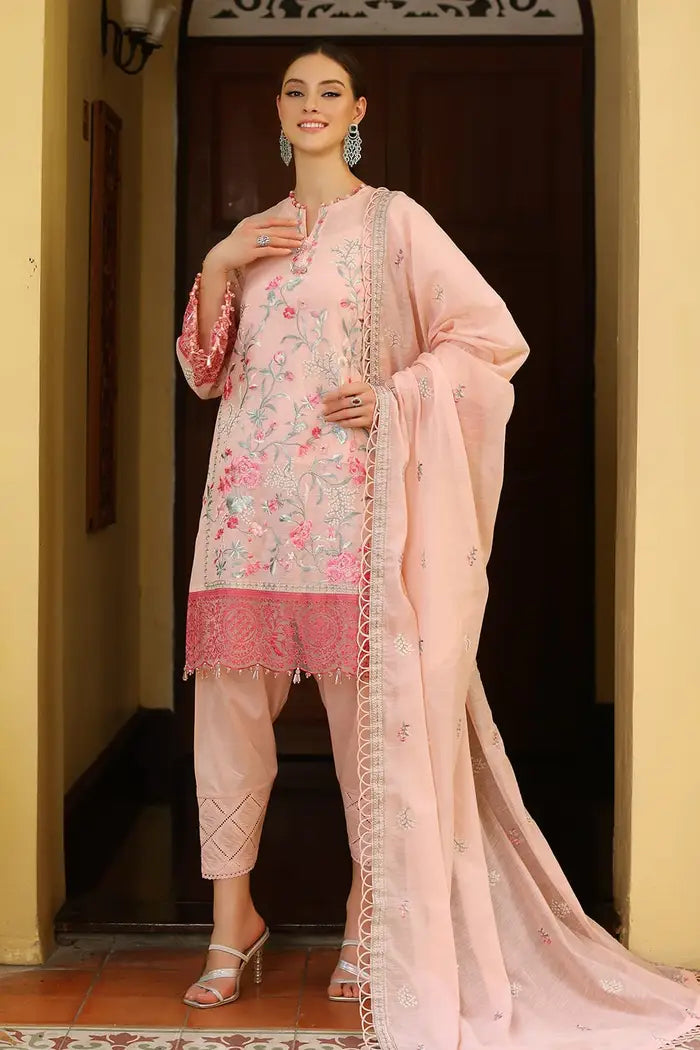 3 Piece Embroidered Paper Cotton Unstitched Suit with Embroidered Paper Cotton Dupatta and Inner LE-42015