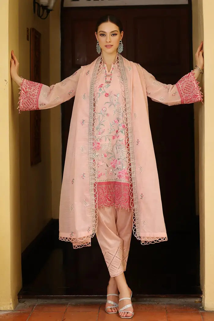 3 Piece Embroidered Paper Cotton Unstitched Suit with Embroidered Paper Cotton Dupatta and Inner LE-42015