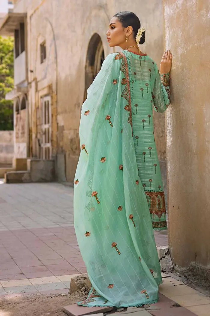 3 Piece Embroidered Digital Printed Paper Cotton Sequins Unstitched Suit with Embroidered Stripe Cotton Silk Dupatta FE-32028